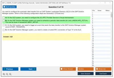 SAP C_TADM55_75 SAP Certified Technology Associate - System Administration (SAP HANA) with SAP NetWeaver 7.5 Practice test exam simulator test engine exam Prep practice test questions answers Image 5
