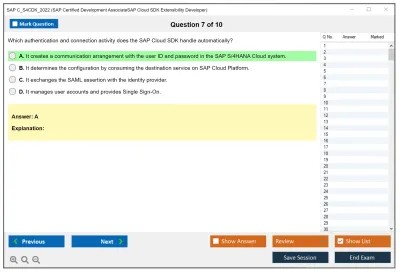 SAP C_S4CDK_2022 SAP Certified Development AssociateSAP Cloud SDK Extensibility Developer Practice test exam simulator test engine exam Prep practice test questions answers Image 7