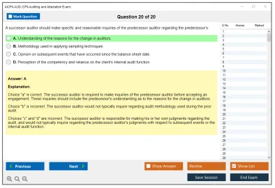 AICPA AUD CPA Auditing and Attestation Exam Practice test exam simulator test engine exam Prep practice test questions answers Image 20