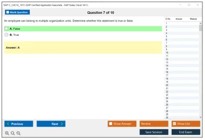 SAP C_C4C12_1811 SAP Certified Application Associate - SAP Sales Cloud 1811 Practice test exam simulator test engine exam Prep practice test questions answers Image 7
