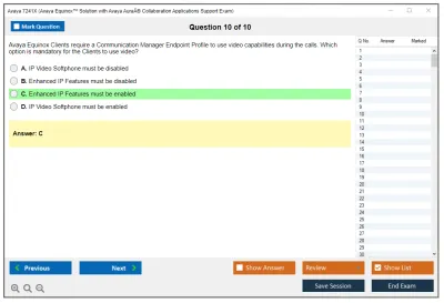 Avaya 7241X Avaya Equinox™ Solution with Avaya AuraÂ® Collaboration Applications Support Exam Practice test exam simulator test engine exam Prep practice test questions answers Image 10