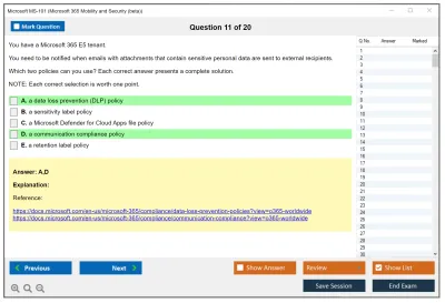 Microsoft MS-101 Microsoft 365 Mobility and Security Practice test exam simulator test engine exam Prep practice test questions answers Image 11