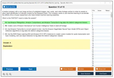 Amazon AWS AWS-Certified-Machine-Learning-Specialty-MLS-C01 AWS Certified Machine Learning - Specialty Practice test exam simulator test engine exam Prep practice test questions answers Image 15