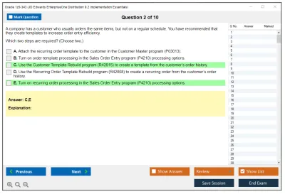 Oracle 1z0-343 JD Edwards EnterpriseOne Distribution 9.2 Implementation Essentials Practice test exam simulator test engine exam Prep practice test questions answers Image 2