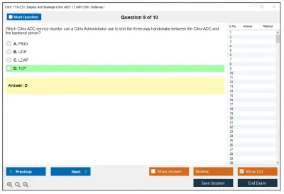 Citrix 1Y0-231 Deploy and Manage Citrix ADC 13 with Citrix Gateway Practice test exam simulator test engine exam Prep practice test questions answers Image 9