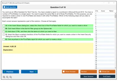 Microsoft 77-888 Microsoft Excel 2010 Expert Practice test exam simulator test engine exam Prep practice test questions answers Image 5