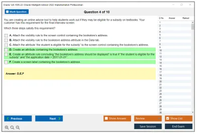 Oracle 1z0-1035-22 Oracle Intelligent Advisor 2022 Implementation Professional Practice test exam simulator test engine exam Prep practice test questions answers Image 4