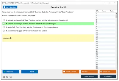 SAP C_ACTIVATE05 SAP Certified Associate - SAP Activate Project Manager Practice test exam simulator test engine exam Prep practice test questions answers Image 9