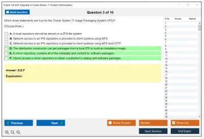 Oracle 1z0-820 Upgrade to Oracle Solaris 11 System Administrator Practice test exam simulator test engine exam Prep practice test questions answers Image 3