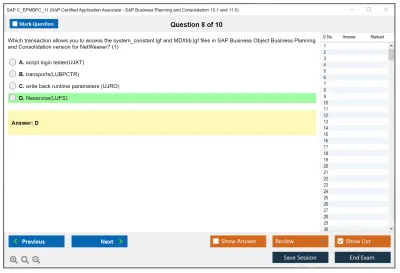 SAP C_EPMBPC_11 SAP Certified Application Associate - SAP Business Planning and Consolidation 10.1 and 11.0 Practice test exam simulator test engine exam Prep practice test questions answers Image 8