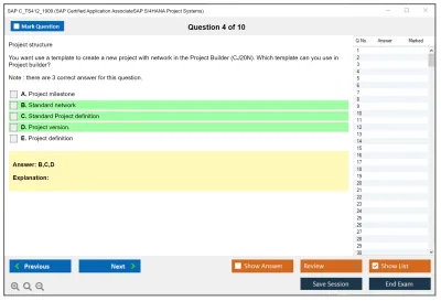 SAP C_TS412_1909 SAP Certified Application AssociateSAP S/4HANA Project Systems Practice test exam simulator test engine exam Prep practice test questions answers Image 4