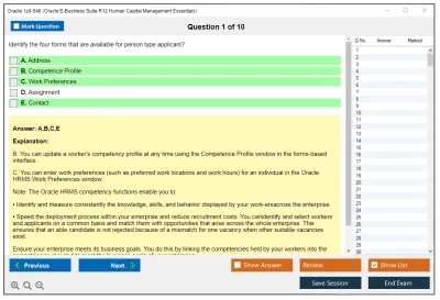 Oracle 1z0-548 Oracle E-Business Suite R12 Human Capital Management Essentials Practice test exam simulator test engine exam Prep practice test questions answers Image 1