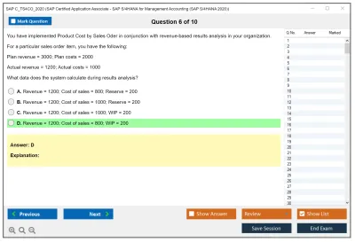 SAP C_TS4CO_2020 SAP Certified Application Associate - SAP S/4HANA for Management Accounting (SAP S/4HANA 2020) Practice test exam simulator test engine exam Prep practice test questions answers Image 6