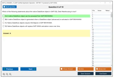 SAP E_HANABW_13 SAP Certified Application Specialist - SAP BW 7.5 powered by SAP HANA Practice test exam simulator test engine exam Prep practice test questions answers Image 8