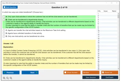 Cisco 500-445 Implementing Cisco Contact Center Enterprise Chat and Email (CCECE) Practice test exam simulator test engine exam Prep practice test questions answers Image 2