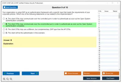 CWNP CWSP-206 CWSP Certified Wireless Security Professional Practice test exam simulator test engine exam Prep practice test questions answers Image 9