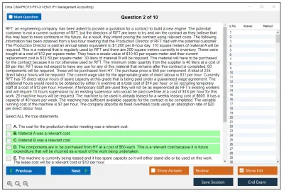 Cima CIMAPRO15-P01-X1-ENG P1 Management Accounting Practice test exam simulator test engine exam Prep practice test questions answers Image 2