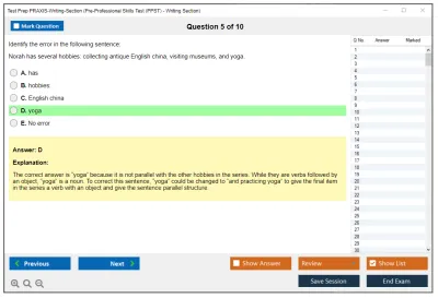 Test Prep PRAXIS-Writing-Section Pre-Professional Skills Test (PPST) - Writing Section Practice test exam simulator test engine exam Prep practice test questions answers Image 5