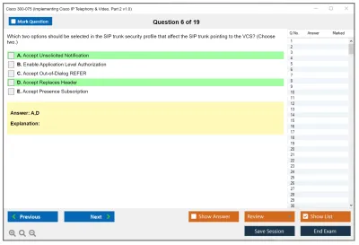 Cisco 300-075 Implementing Cisco IP Telephony &amp; Video, Part 2 v1.0 Practice test exam simulator test engine exam Prep practice test questions answers Image 6