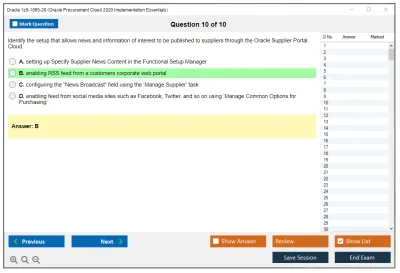 Oracle 1z0-1065-20 Oracle Procurement Cloud 2020 Implementation Essentials Practice test exam simulator test engine exam Prep practice test questions answers Image 10