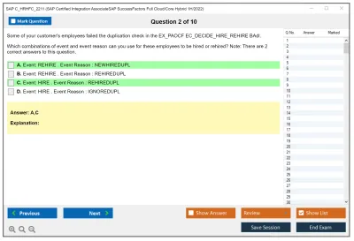 SAP C_HRHFC_2211 SAP Certified Integration AssociateSAP SuccessFactors Full Cloud/Core Hybrid 1H/2022 Practice test exam simulator test engine exam Prep practice test questions answers Image 2
