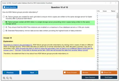 Oracle 1z0-902 Oracle Exadata Database Machine X9M Implementation Essentials Practice test exam simulator test engine exam Prep practice test questions answers Image 10