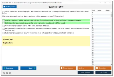 Oracle 1z0-1063-21 Oracle Customer Data Management Cloud Service 2021 Implementation Essentials Practice test exam simulator test engine exam Prep practice test questions answers Image 4