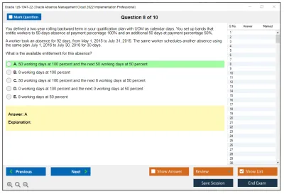 Oracle 1z0-1047-22 Oracle Absence Management Cloud 2022 Implementation Professional Practice test exam simulator test engine exam Prep practice test questions answers Image 8