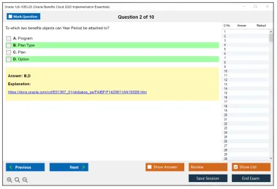 Oracle 1z0-1053-20 Oracle Benefits Cloud 2020 Implementation Essentials Practice test exam simulator test engine exam Prep practice test questions answers Image 2
