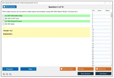 SAS Institute A00-270 SAS BI Content Developmentfor SAS 9 Practice test exam simulator test engine exam Prep practice test questions answers Image 3