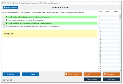 SAP C_TS413_2021 SAP Certified Associate - SAP S/4HANA Asset Management Practice test exam simulator test engine exam Prep practice test questions answers Image 5