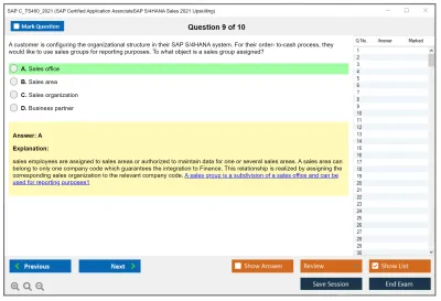SAP C_TS460_2021 SAP Certified Associate - SAP S/4HANA Sales 2021 Upskilling Practice test exam simulator test engine exam Prep practice test questions answers Image 9