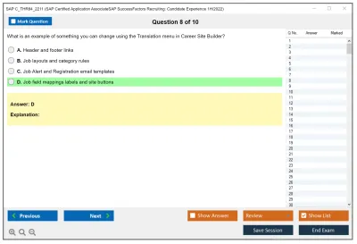 SAP C_THR84_2211 SAP Certified Application AssociateSAP SuccessFactors Recruiting: Candidate Experience 1H/2022 Practice test exam simulator test engine exam Prep practice test questions answers Image 8