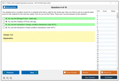 SAP C_TS462_2020 Certified Application Associate - SAP S/4HANA Sales 2020 Practice test exam simulator test engine exam Prep practice test questions answers Image 4