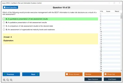 Isaca CRISC Certified in Risk and Information Systems Control Practice test exam simulator test engine exam Prep practice test questions answers Image 19