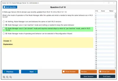 Oracle 1z0-133 Oracle WebLogic Server 12c: Administration I Practice test exam simulator test engine exam Prep practice test questions answers Image 8