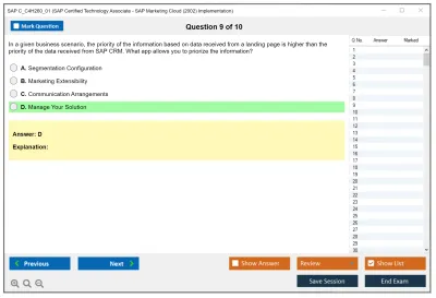 SAP C_C4H260_01 SAP Certified Technology - SAP Marketing Cloud (2002) Implementation Practice test exam simulator test engine exam Prep practice test questions answers Image 9
