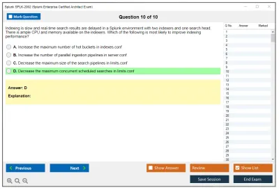 Splunk SPLK-2002 Splunk Enterprise Certified Architect Practice test exam simulator test engine exam Prep practice test questions answers Image 10