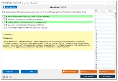 ACAMS CAMS Certified Anti-Money Laundering Specialist (6th Edition) Practice test exam simulator test engine exam Prep practice test questions answers Image 2