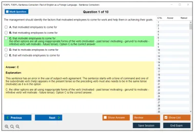 TOEFL TOEFL-Sentence-Correction Test of English as a Foreign Language - Sentence Correction Practice test exam simulator test engine exam Prep practice test questions answers Image 1