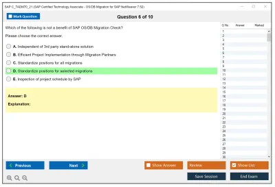 SAP C_TADM70_21 SAP Certified Technology Associate - OS/DB Migration for SAP NetWeaver 7.52 Practice test exam simulator test engine exam Prep practice test questions answers Image 6