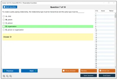 Oracle 1z0-518 Oracle EBS R12.1 Receivables Essentials Practice test exam simulator test engine exam Prep practice test questions answers Image 7