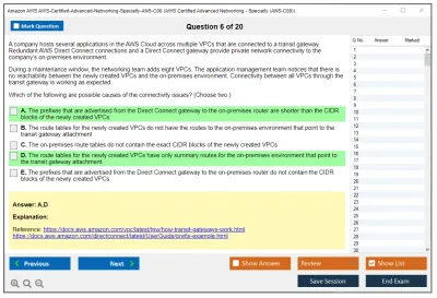 Amazon AWS AWS-Certified-Advanced-Networking-Specialty-ANS-C00 AWS Certified Advanced Networking - Specialty (ANS-C00) Practice test exam simulator test engine exam Prep practice test questions answers Image 6