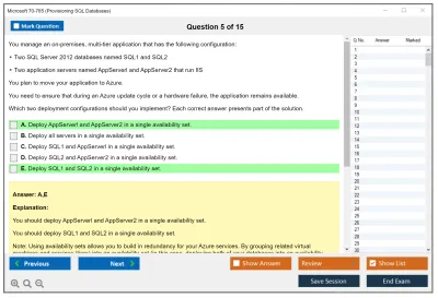 Microsoft 70-765 Provisioning SQL Databases Practice test exam simulator test engine exam Prep practice test questions answers Image 5