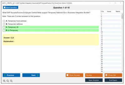SAP C_HRHFC_2211 SAP Certified Integration AssociateSAP SuccessFactors Full Cloud/Core Hybrid 1H/2022 Practice test exam simulator test engine exam Prep practice test questions answers Image 1