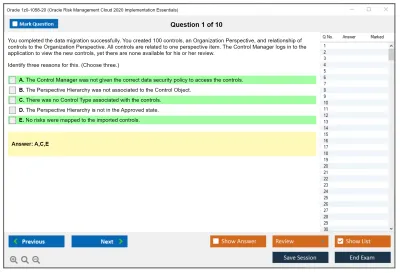 Oracle 1z0-1058-20 Oracle Risk Management Cloud 2020 Implementation Essentials Practice test exam simulator test engine exam Prep practice test questions answers Image 1
