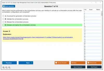 Oracle 1z0-1077-22 Oracle Order Management Cloud Order to Cash 2022 Implementation Professional Practice test exam simulator test engine exam Prep practice test questions answers Image 7