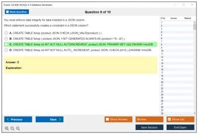 Oracle 1z0-909 MySQL 8.0 Database Developer Practice test exam simulator test engine exam Prep practice test questions answers Image 8