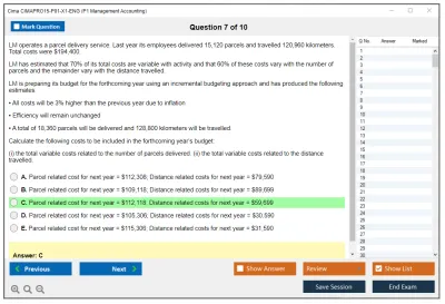 Cima CIMAPRO15-P01-X1-ENG P1 Management Accounting Practice test exam simulator test engine exam Prep practice test questions answers Image 7