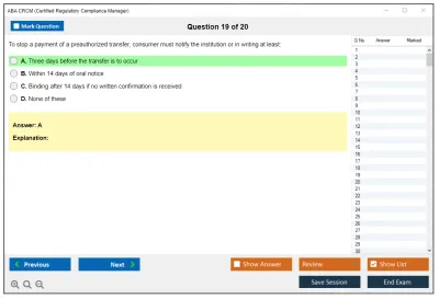 ABA CRCM Certified Regulatory Compliance Manager Practice test exam simulator test engine exam Prep practice test questions answers Image 19
